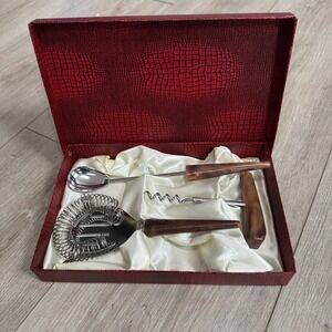 Vintage Drinks‎ Set  1960 Bartender Set Strainer Spoon Corkscrew